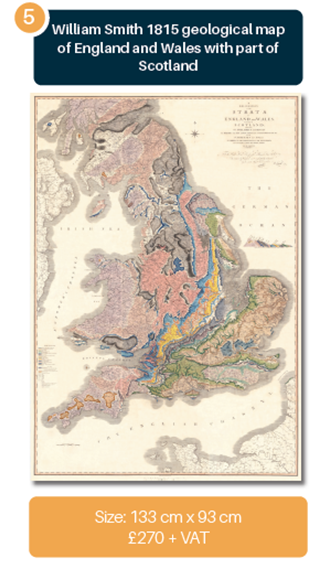 Mounted Maps 5, William Smith 1815 geological map of England and Wales with part of Scotland, Size 133 cm x 93 cm £270 + VAT